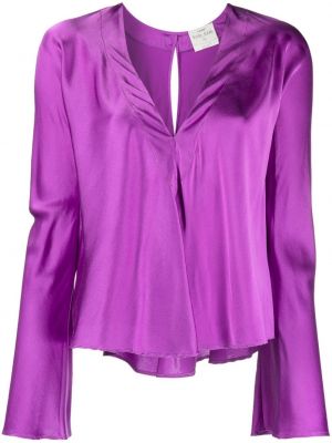 Сатенена блуза с v-образно деколте Forte_forte виолетово