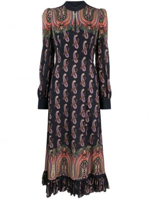 Šaty s potlačou s volánmi s paisley vzorom Etro čierna
