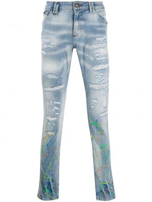 Slank nødlidende skinny jeans Philipp Plein blå