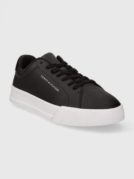 Sneakersy skórzane w jednolitym kolorze Tommy Hilfiger czarne