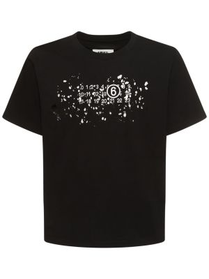 Bavlněné tričko s oděrkami jersey Mm6 Maison Margiela černé