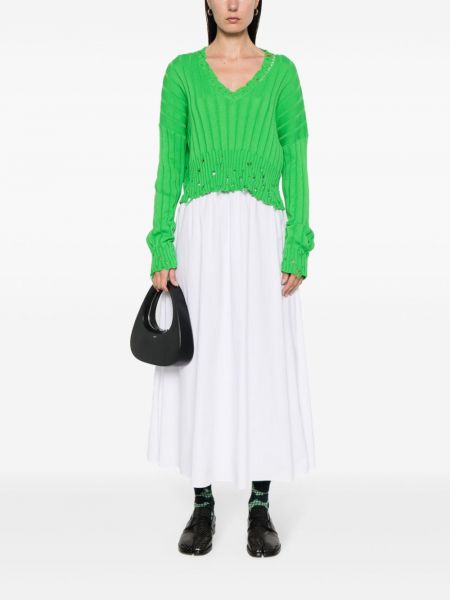 Bavlněný svetr s oděrkami Marni zelený