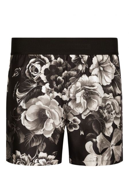 Копринени шорти на цветя с принт Dolce & Gabbana черно