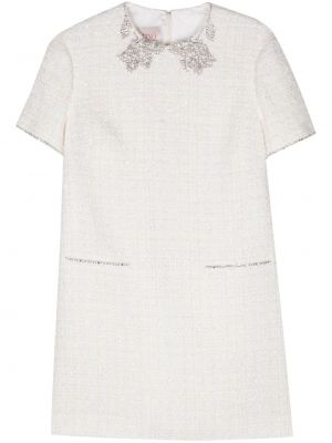 Tvídové koktejlové šaty s flitry Valentino Garavani bílé