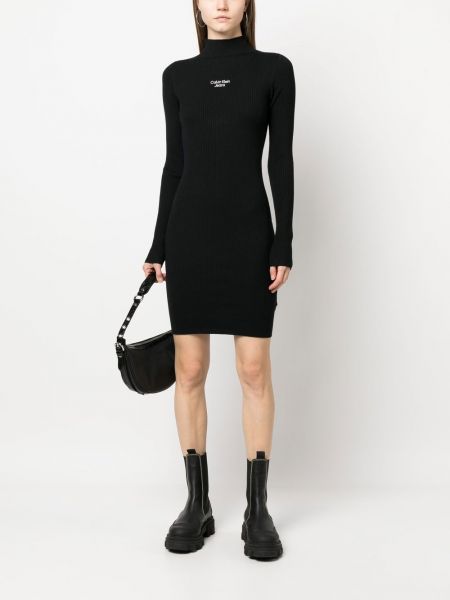 Siuvinėtas džinsinė suknelė Calvin Klein Jeans juoda