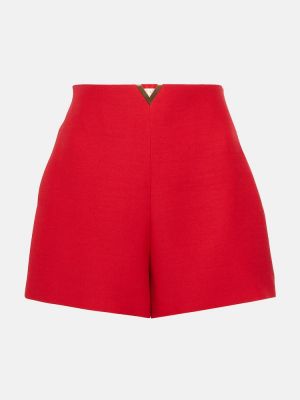 Pantalones cortos de lana de seda de crepé Valentino rojo