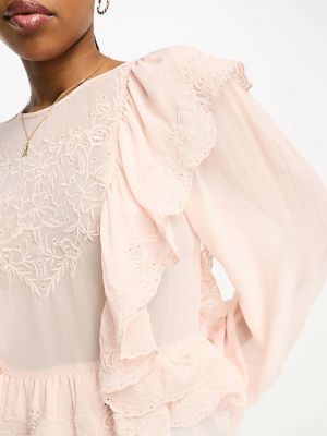 Шифоновая блузка с вышивкой с рюшами Miss Selfridge розовая