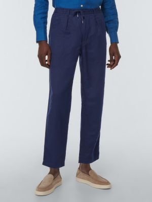 Lněné sportovní kalhoty Polo Ralph Lauren modré