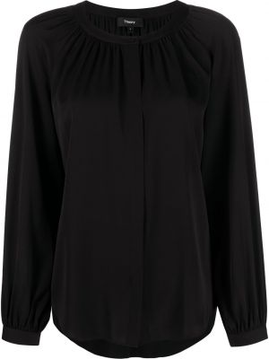 Шелковая блузка с драпировкой Theory, черная