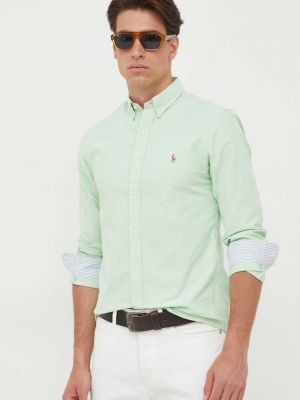 Koszula na guziki bawełniana puchowa Polo Ralph Lauren zielona