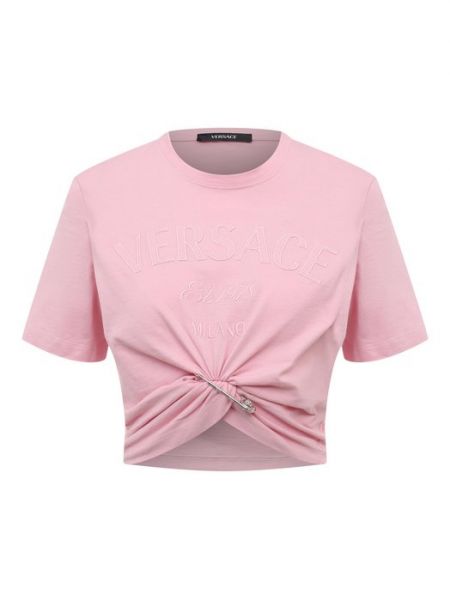 Хлопковая футболка Versace розовая
