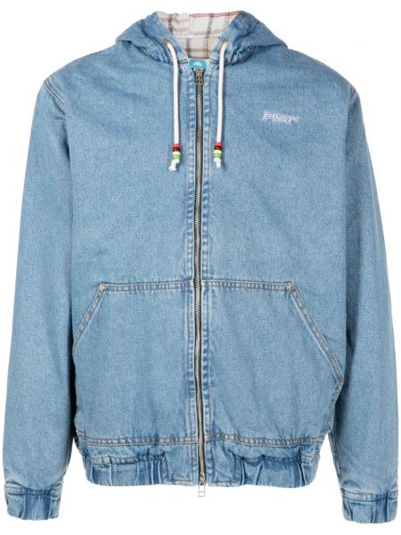Kapučdžemperis ar izšuvumiem ar rāvējslēdzēju Piet zils