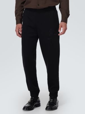 Pantaloni sport cu broderie din bumbac Burberry negru