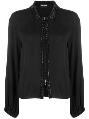 Копринена блуза с кристали Giorgio Armani черно