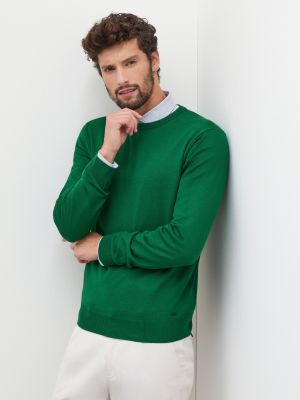 Шерстяной свитер из шерсти мериноса с круглым вырезом Rumford зеленый