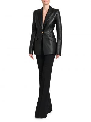 Кожаный приталенный пиджак Versace черный