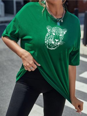 Oversized leopardí tričko s potiskem K&h Twenty-one zelené