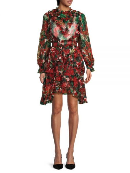 Шелковое платье мини в цветочек с принтом Dolce&gabbana красное