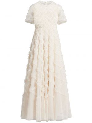 Sukienka wieczorowa z falbankami tiulowa Needle & Thread biała