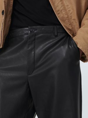 Kožené rovné kalhoty Prada černé