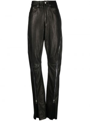 Kožené kalhoty na zip Rick Owens černé