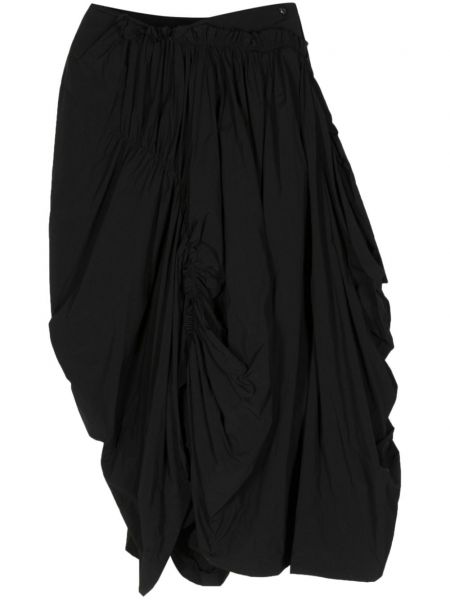 Asimetrično midi krilo z draperijo Yohji Yamamoto črna