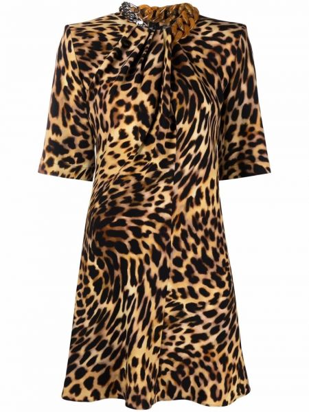 Коктейлна рокля с принт с леопардов принт Stella Mccartney