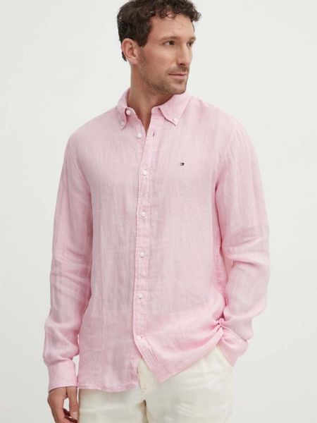 Pernata lanena košulja s gumbima Tommy Hilfiger ružičasta