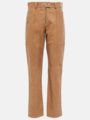 Usnjene ravne hlače Isabel Marant rjava