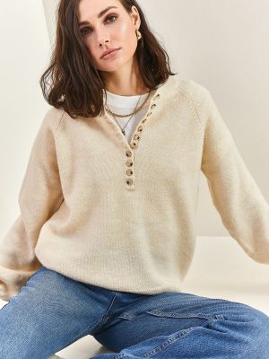 Dūnu džemperis ar augstu apkakli ar pogām Bianco Lucci