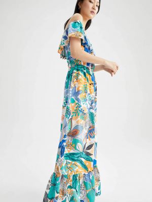 Sukienka mini w kwiatki z nadrukiem z falbankami Defacto