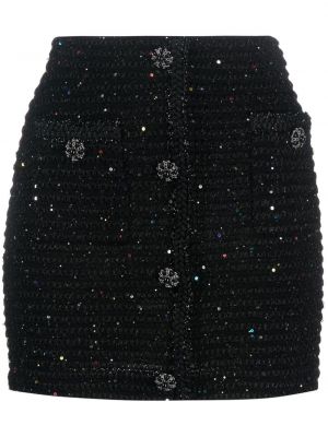 Плетена мини пола с пайети Self-portrait черно