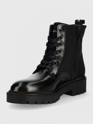 Kotníkové boty na podpatku na plochém podpatku Calvin Klein Jeans černé