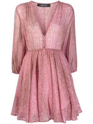Копринена рокля с принт с абстрактен десен Federica Tosi розово