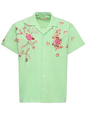 Bombažna srajca z vezenjem s cvetličnim vzorcem Harago zelena