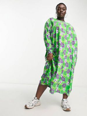 Свободное платье средней длины с зелено-фиолетовым цветочным принтом Native Youth Plus
