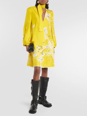 Jedwabna sukienka w kwiatki Dorothee Schumacher żółta