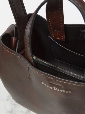 Kožená nákupná taška Acne Studios hnedá