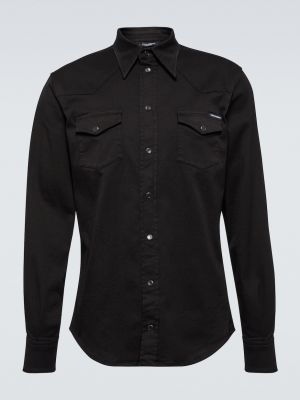 Хлопковая рубашка с вышивкой Dolce&gabbana черная