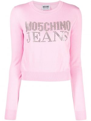 Džemperis su kristalais Moschino Jeans rožinė