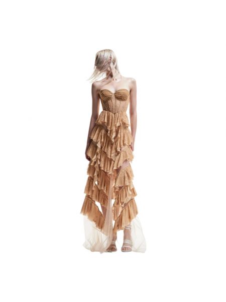 Sukienka z falbankami koronkowa Aniye By brązowa