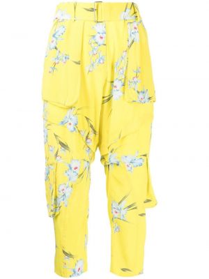 Svilene hlače s cvetličnim vzorcem s potiskom N°21 rumena