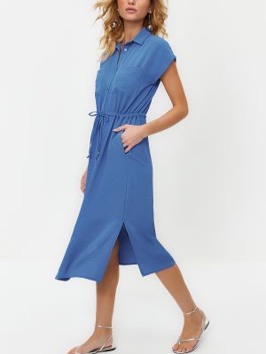 Pletena midi haljina s džepovima Trendyol plava