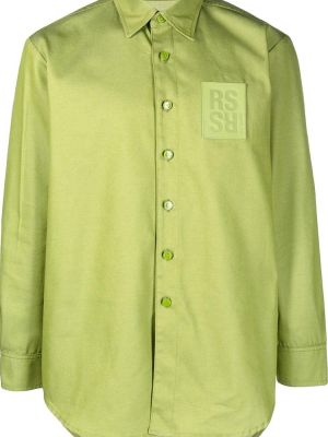 Зеленая кожаная джинсовая рубашка Raf Simons