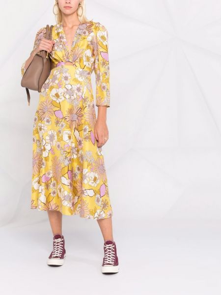 Vestido de flores con estampado con escote v Sandro Paris amarillo