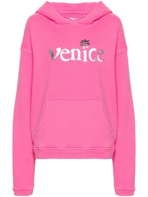 Pamučna hoodie s kapuljačom s printom Erl ružičasta