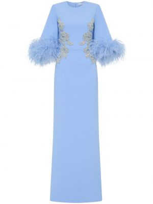 Haftowana sukienka wieczorowa w piórka Rebecca Vallance niebieska