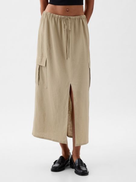 Béžové lněné dlouhá sukně Gap