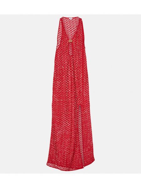 Dlouhé šaty se síťovinou Ganni červené