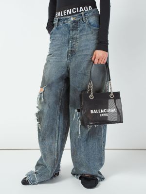 Kožená shopper kabelka se síťovinou Balenciaga černá